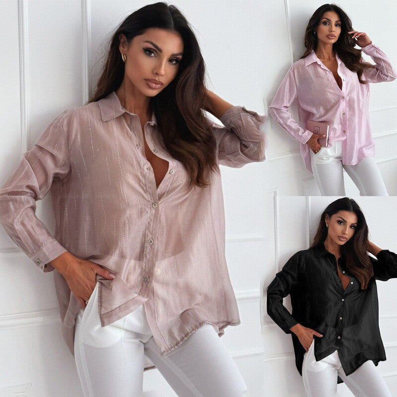 Damen lässige Bluse mit filigranem Glanz Drune