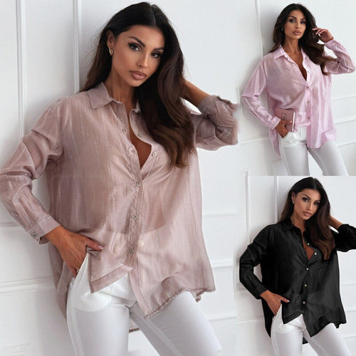 Damen lässige Bluse mit filigranem Glanz Drune