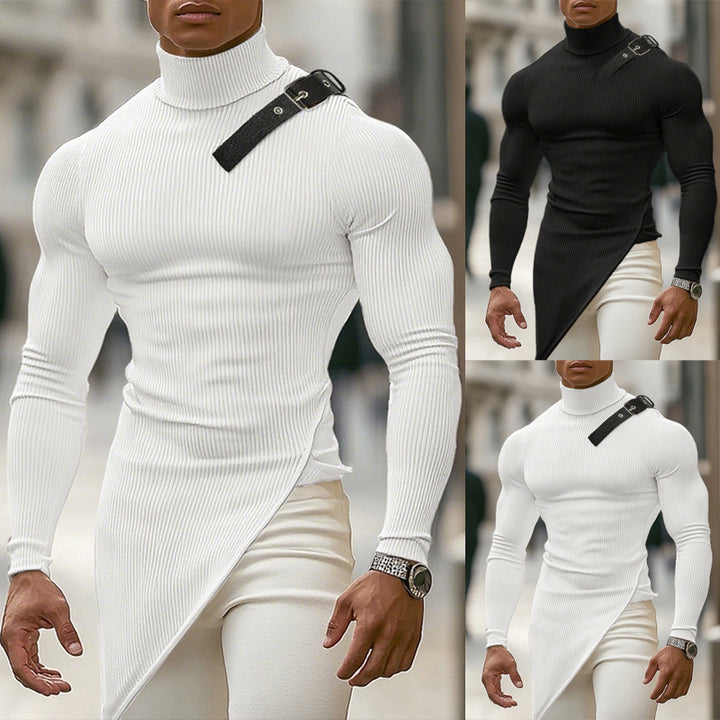 Damen nan asymmetrisches Longsleeve aus Feinstrick mit Stehkragen, diagonalem Saum und verstellbarem Schulterriemen Drune