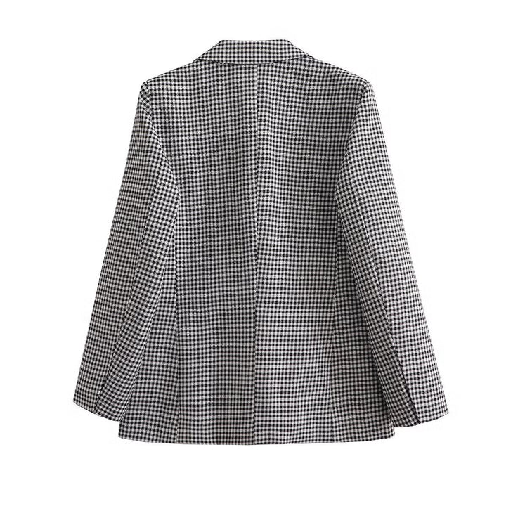 Damen nan taillierter Hahnentritt-Blazer mit Reverskragen, Eingrifftaschen und Ein-Knopf-Verschluss Drune