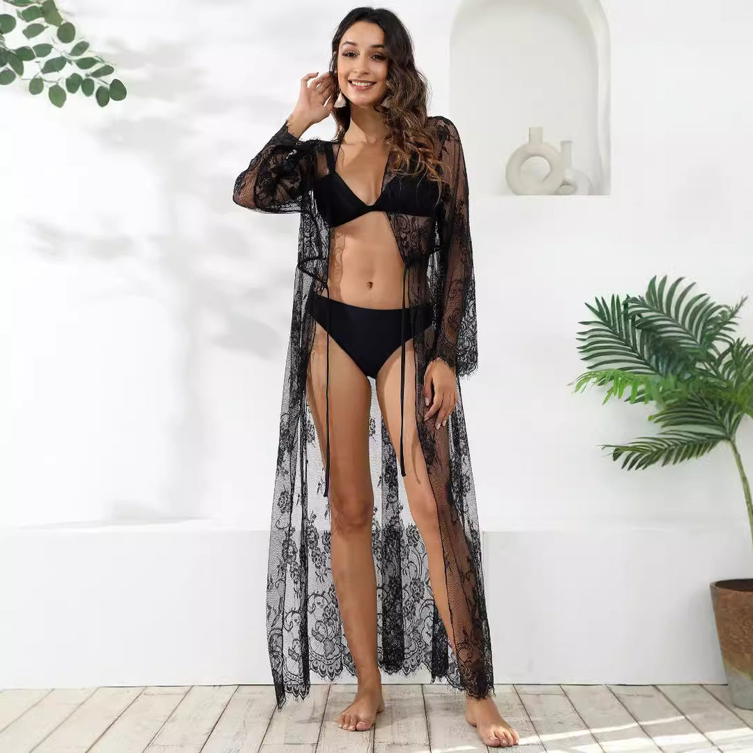 Damen transparentes Häkel-Kleid mit floralem Design Drune