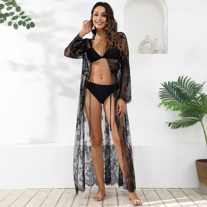 Damen transparentes Häkel-Kleid mit floralem Design Drune