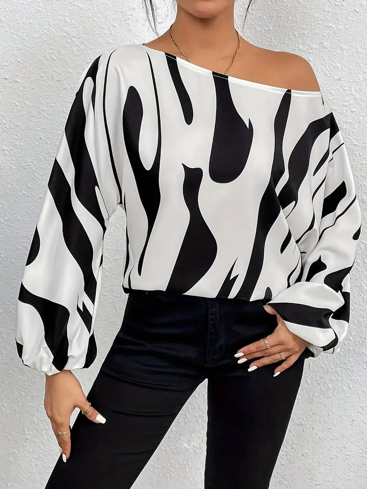 Damen Oversized Bluse mit asymmetrischem Schnitt und gestreiftem Design Drune