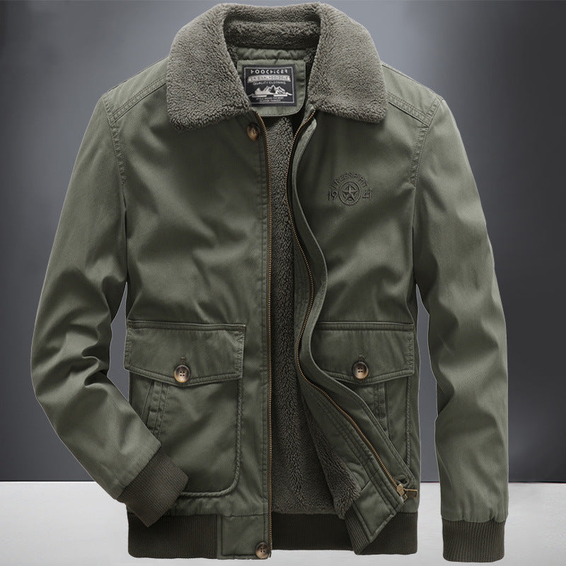 Herren Fliegerjacke im Vintage-Utility-Stil mit Teddyinnenfutter und Rippbündchen Drune