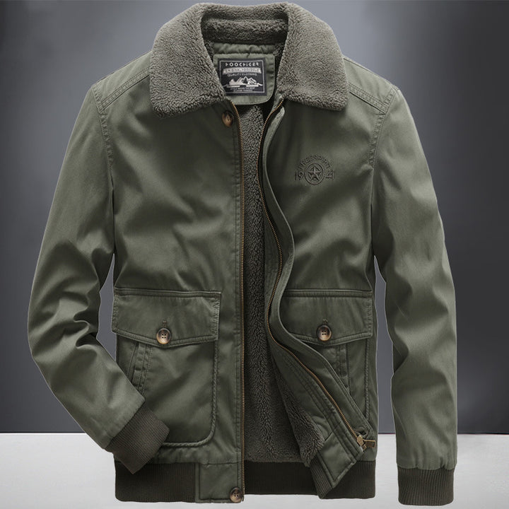 Herren Fliegerjacke im Vintage-Utility-Stil mit Teddyinnenfutter und Rippbündchen Drune