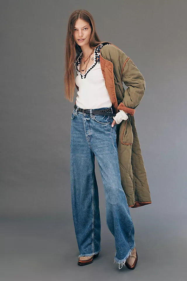 Damenweite High-Waist-Jeans Drune