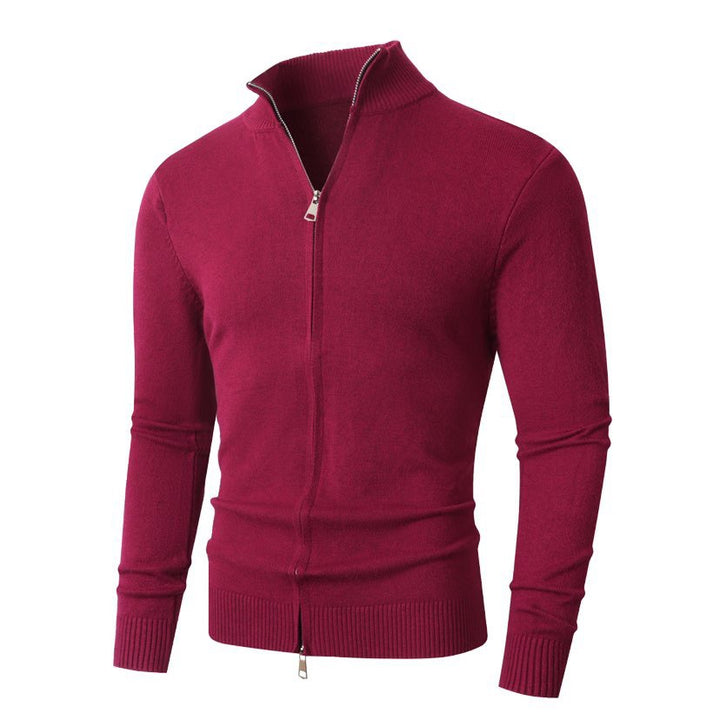 Herren Slim-Fit Feinstrick-Cardigan mit Zweifach-Reißverschluss und Stehkragen Drune