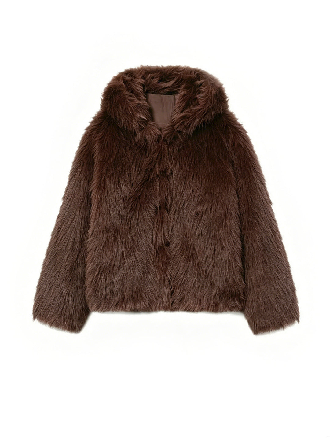 Damen Kurzblouson aus langfaserigem Shaggy‑Faux‑Fur mit hohem Schalkragen und klarer Boxy‑Silhouette Drune