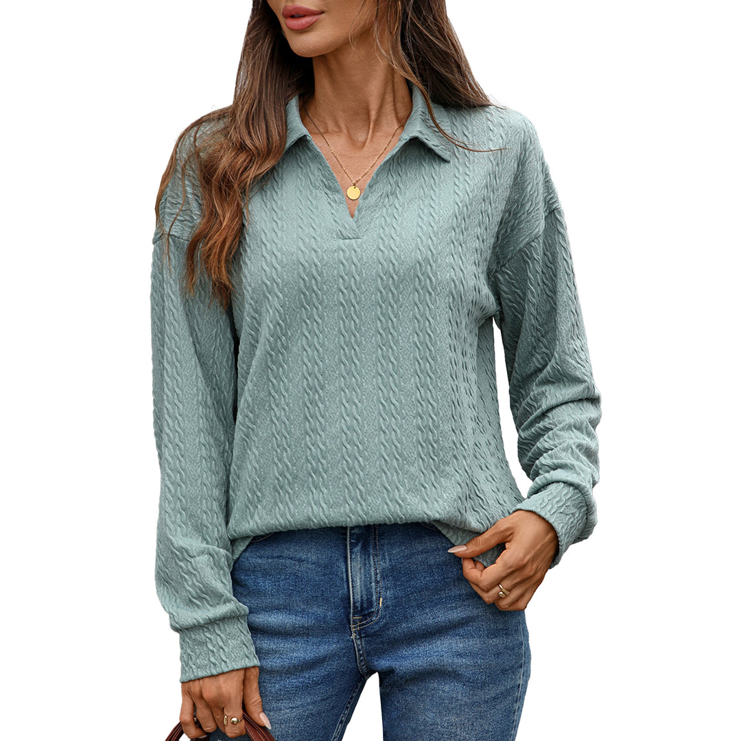 Damen Langarm-Polohemd mit strukturierter Strickoberfläche Drune