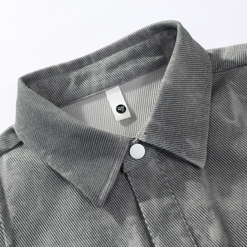 Herren oversized Cord-Workshirt im Batik-Look mit Druckknopfleiste Drune