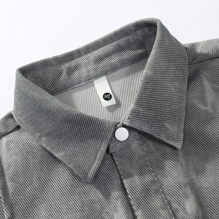Herren oversized Cord-Workshirt im Batik-Look mit Druckknopfleiste Drune