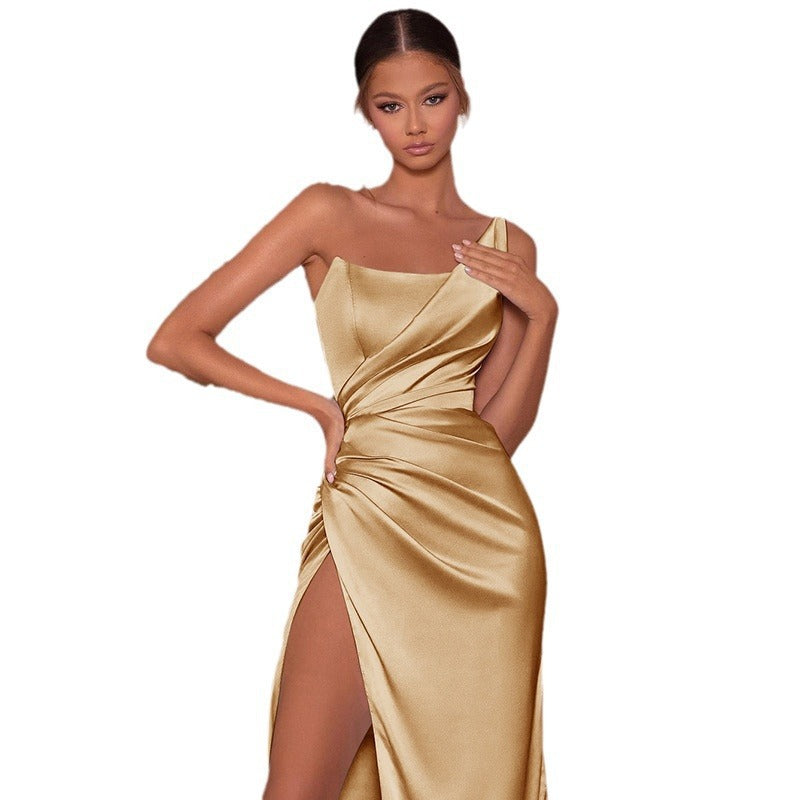 Damen Elegantes Wickelkleid mit asymmetrischem Schlitz und fließendem Satin Drune