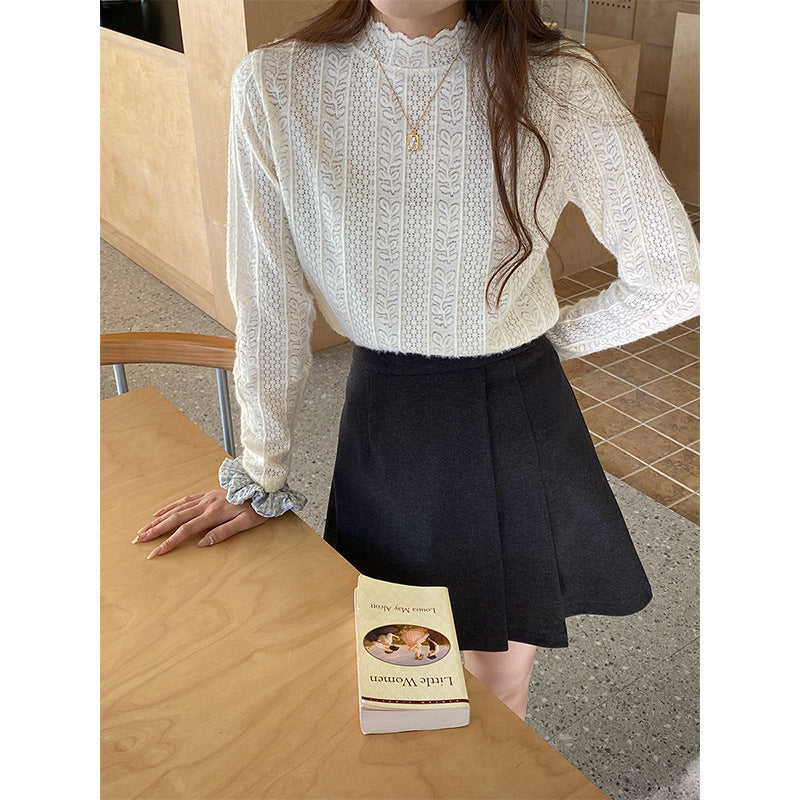 Damen elegantem Strickoberteil mit Rüschensaum Drune