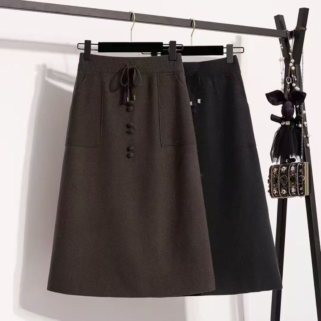 Damen Vintage Rock mit Knopfdetails und elastischem Bund Drune