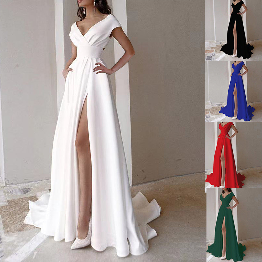 Damen Elegantes Cocktailkleid mit tiefem V-Ausschnitt und geschwungenem Saum Drune