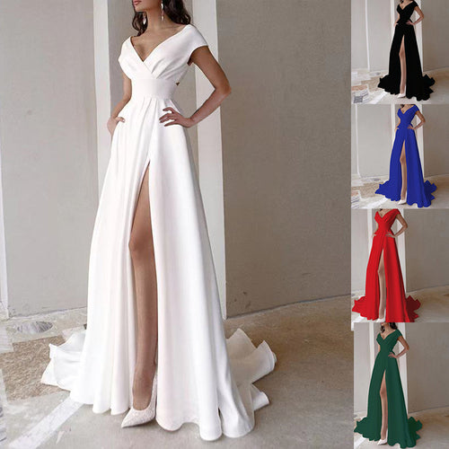 Damen Elegantes Cocktailkleid mit tiefem V-Ausschnitt und geschwungenem Saum Drune