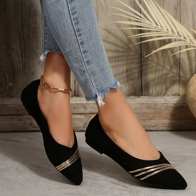Damen elegante Ballerinas mit schimmernden goldenen Akzenten Drune