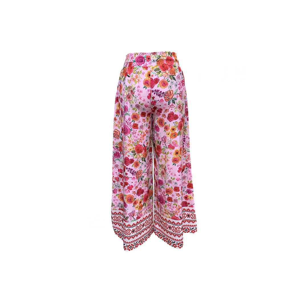 Damen Weite Blumenhose mit elastischem Bund und praktischen Taschen Drune