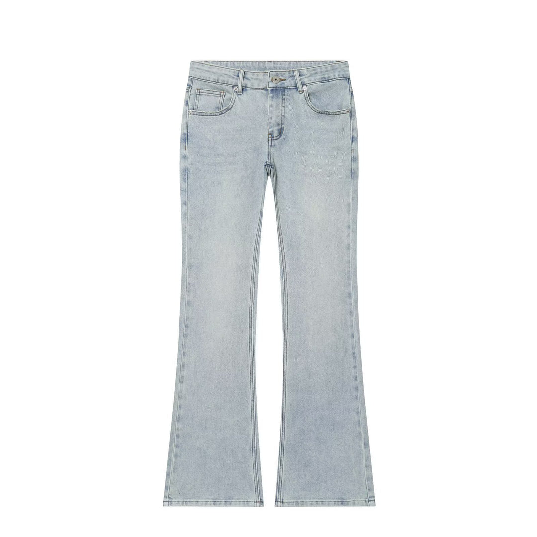 Damen Hochgeschnittene Schlaghose-Jeans mit dezenter Used-Waschung und Fünf-Taschen-Design Drune