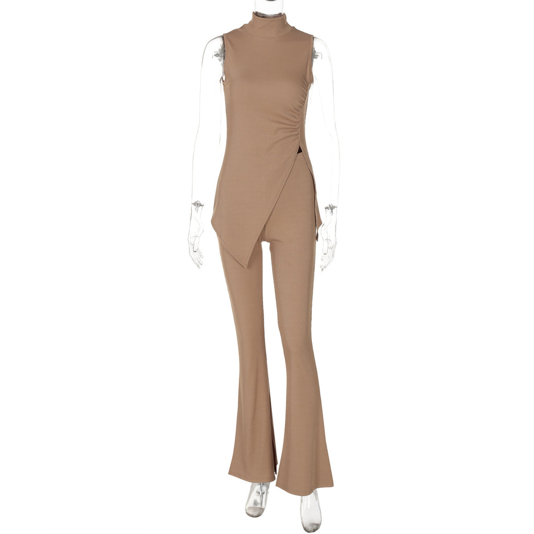 Damen elegant geschnittenes Einteiler-Set mit asymmetrischem Design und Stehkragen Drune
