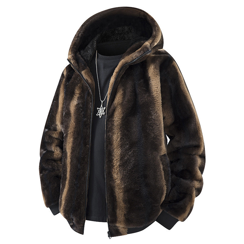 Herren Kapuzen-Fleecejacke im Oversized-Look mit weichem Kunstfellfutter Drune