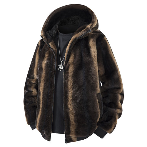 Herren Kapuzen-Fleecejacke im Oversized-Look mit weichem Kunstfellfutter Drune