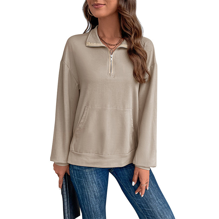 Damen Leichtes Halbzip-Sweatshirt im Relaxed-Fit mit Kängurutasche und Stehkragen Drune