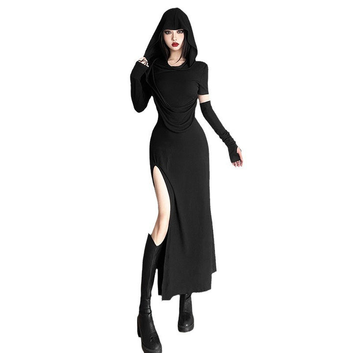 Damen Maxikleid mit Kapuze und drapiertem Oberteil Drune