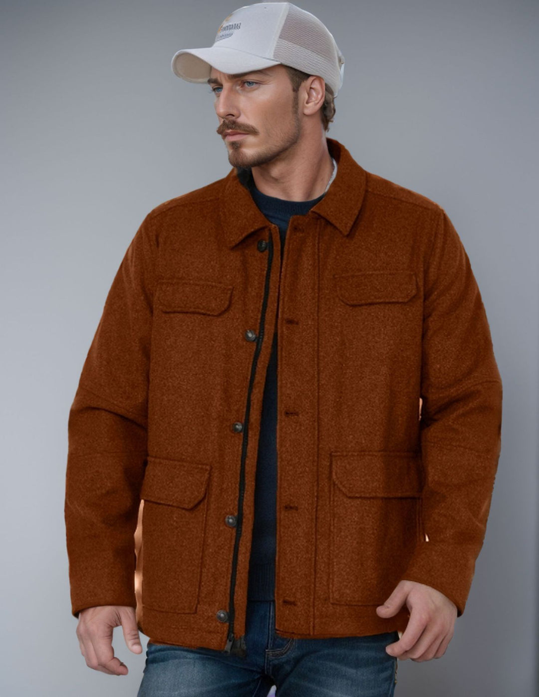 Herren Woll-Fieldjacke mit vier Pattentaschen und Hemdkragen Drune