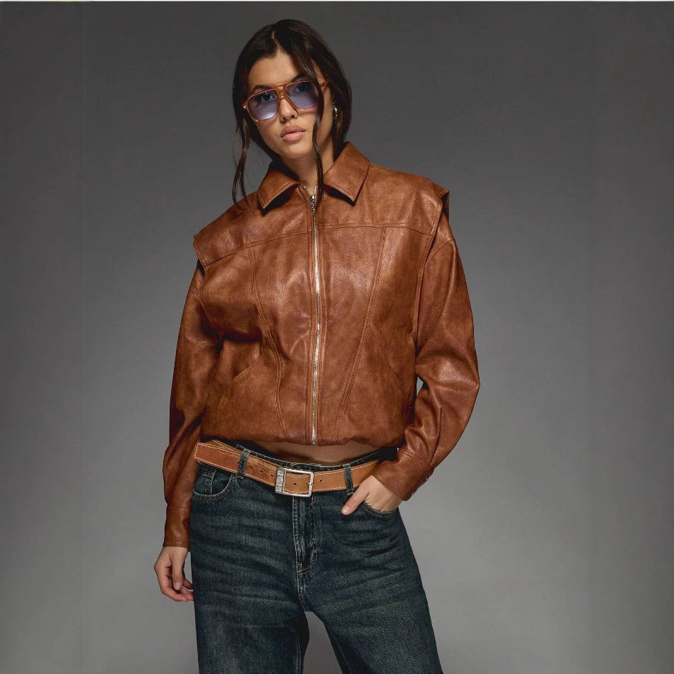 Damen lässige Oversize-Lederjacke Drune