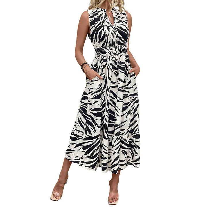 Damen Maxikleid mit voluminösem Rock und modischem Zebramuster Drune