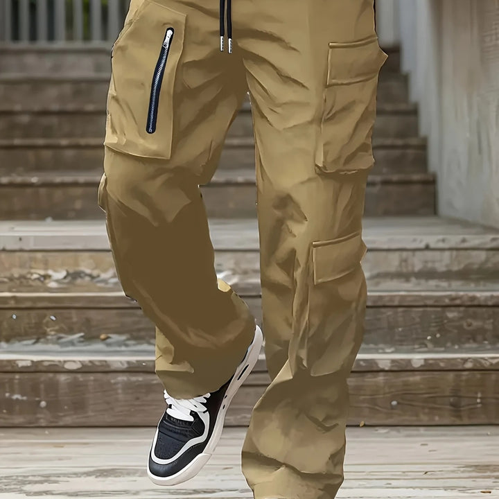 Herren Multifunktionale Cargohose mit großen Klapp‑ und Reißverschlusstaschen sowie Kordelzug Drune