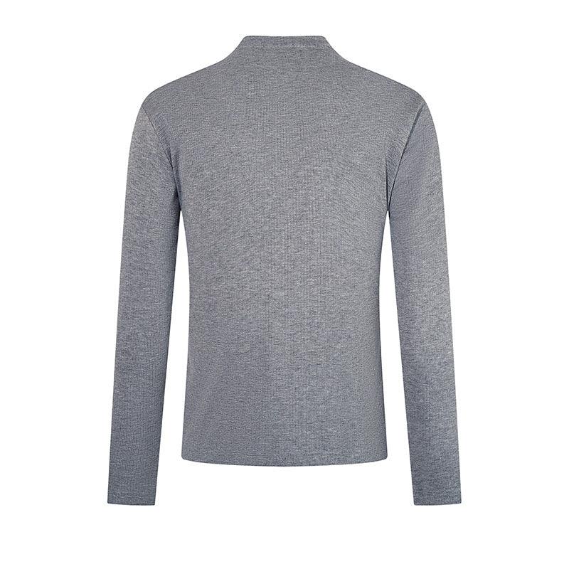 Herren Feinstrick-Langarmshirt mit Stehkragen und Knopfleiste Drune