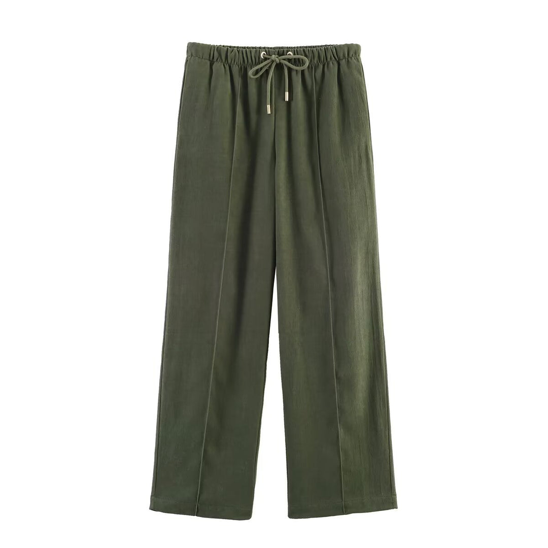 Damen Weite Highwaist-Hose mit Kordelzug, Bügelfalte und fließender Stoffqualität Drune