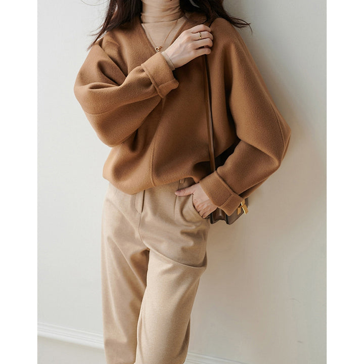 Damen Lässiger V-Ausschnitt Pullover Drune