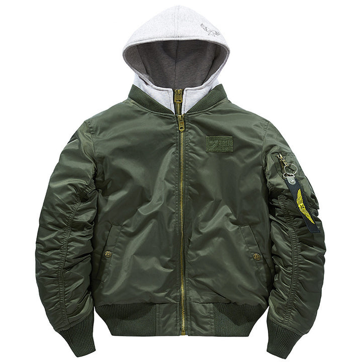 Herren nan fliegerinspirierte Bomberjacke mit integriertem Kapuzeneinsatz, Ärmeltasche und wattierter Innenlage Drune