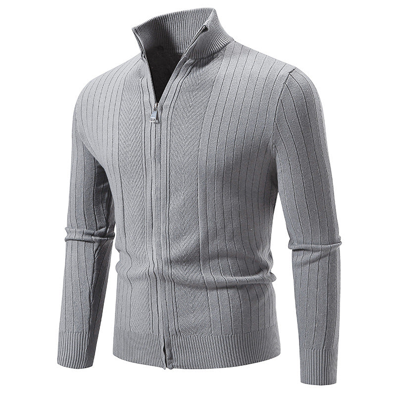 Herren Schmal geschnittene Feinstrick-Zipjacke mit Stehkragen und markanter Rippstruktur Drune
