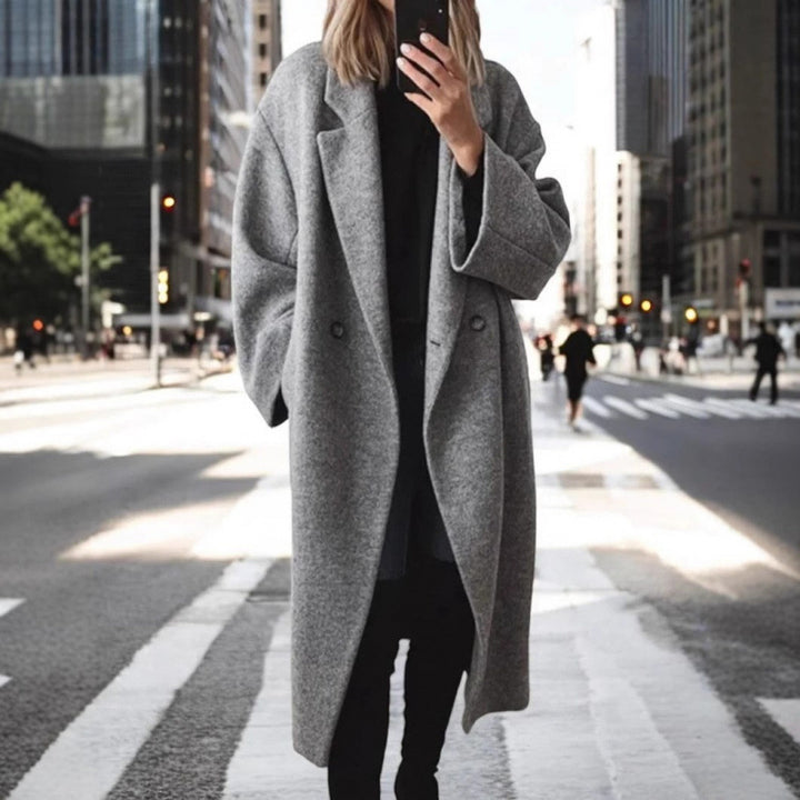 Damen Oversize Wollmix-Mantel mit doppelreihiger Knopfleiste, weitem Reverskragen und Eingrifftaschen Drune