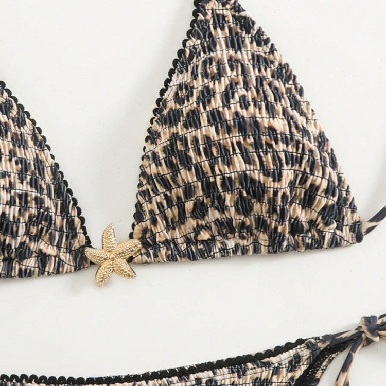 Damen Triangel-Bikini mit modischem Leopardenmuster und seitlichen Bindebändern Drune