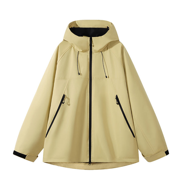 Herren elastische Softshell-Hoodiejacke mit ergonomischem Raglanschnitt, Zwei-Wege-Reißverschluss und verstellbaren Klettmanschetten Drune