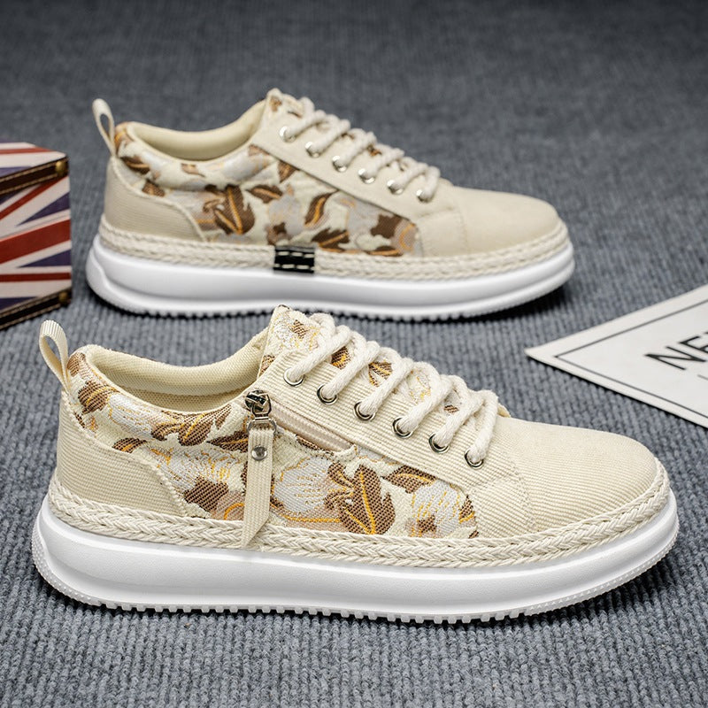 Damen gestickte Espadrille-Plateau-Sneaker mit floralem Jacquard, geflochtener Kordelsohle und gepolstertem Innenfutter Drune