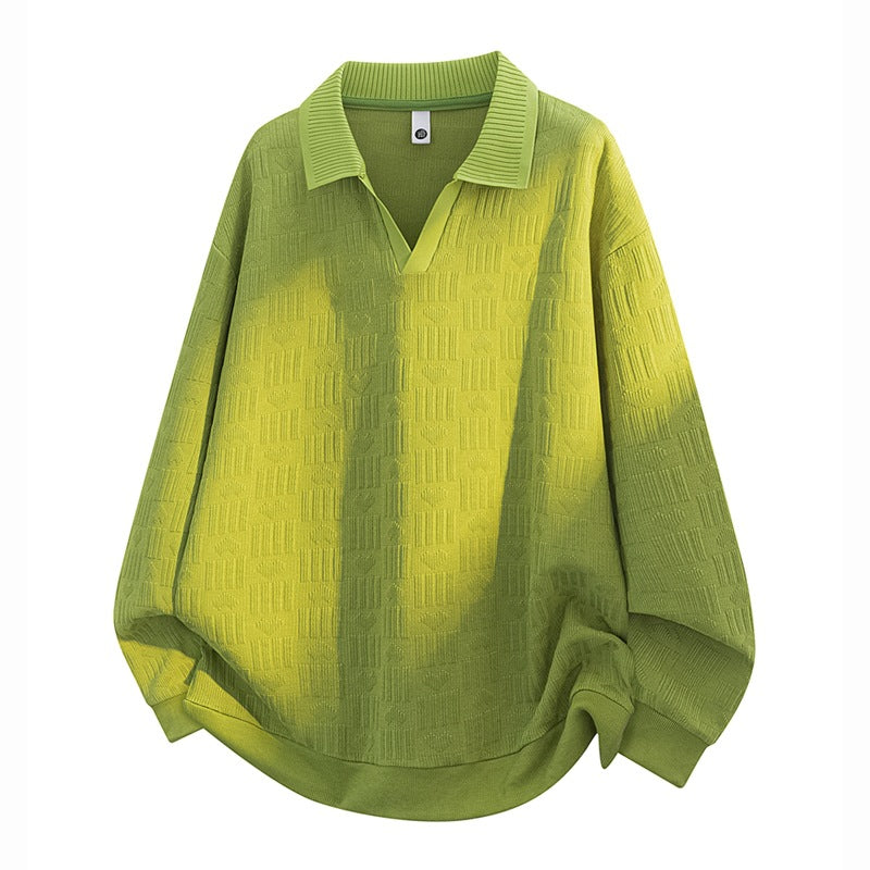 Herren Oversize Strick-Polo mit Strukturstrick, offenem V‑Ausschnitt und geripptem Kragen Drune