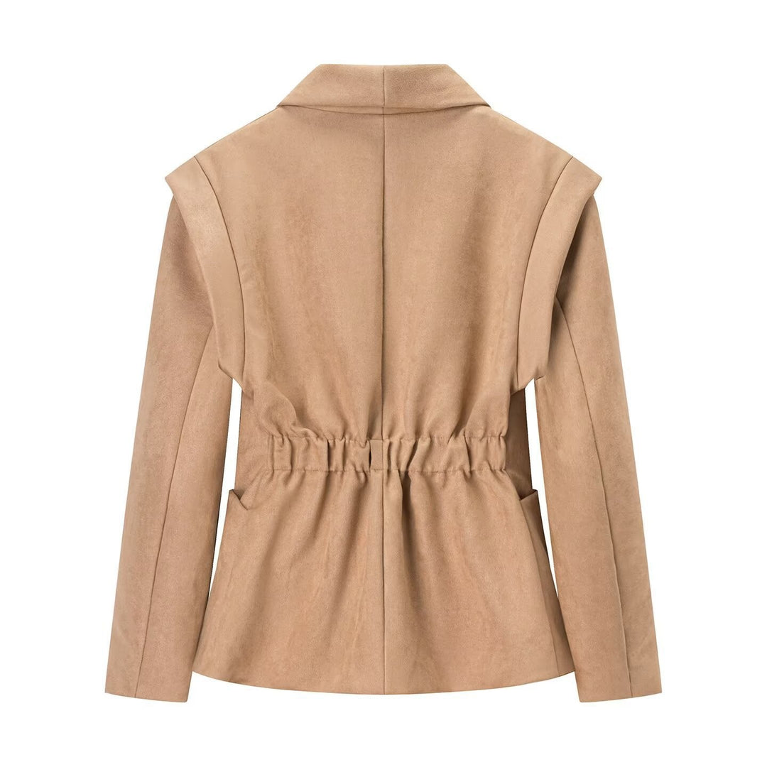 Damen Oversize-Veloursblazer mit Schalkragen, Ein-Knopf‑Verschluss und aufgesetzten Taschen Drune