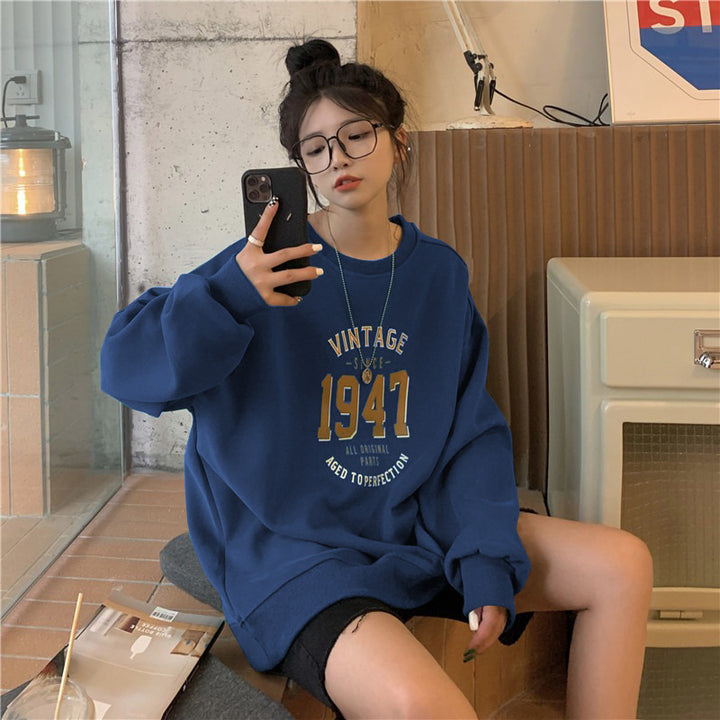 Damen lässiger Oversized Sweatshirt mit Vintage-Druck Drune