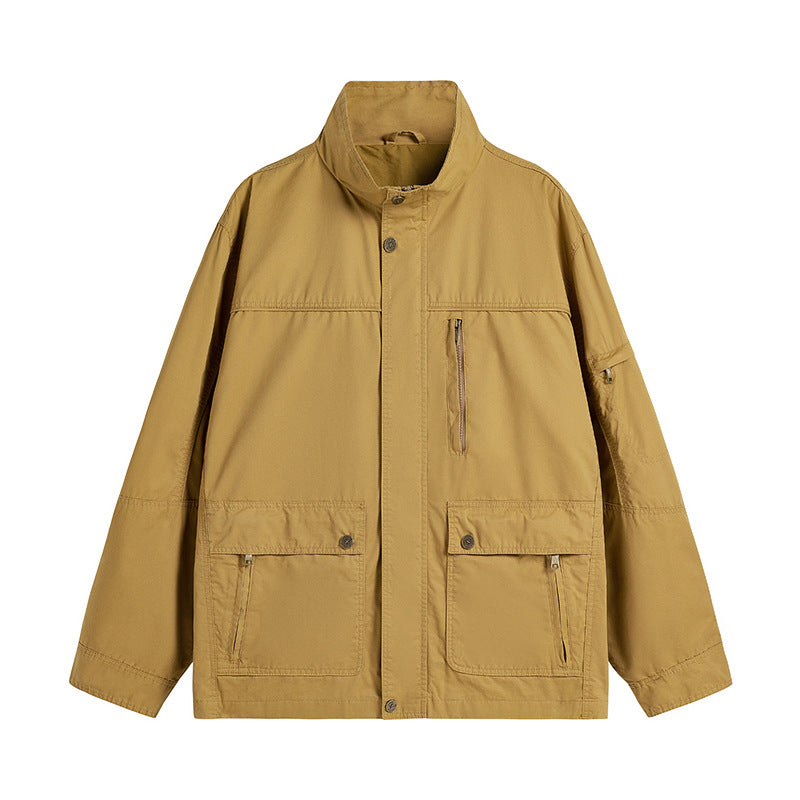 Herren leichte Utility-Feldjacke mit Stehkragen und Mehrfachtaschen Drune