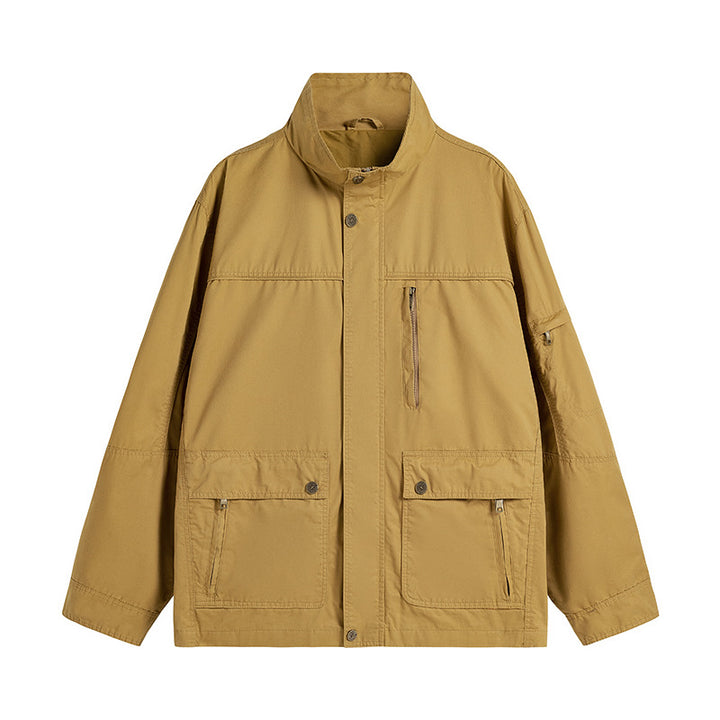 Herren leichte Utility-Feldjacke mit Stehkragen und Mehrfachtaschen Drune