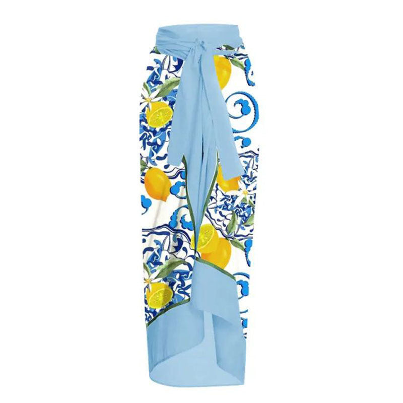 Damen Wickelrock mit elegantem Aquarell-Muster und Bindegürtel Drune