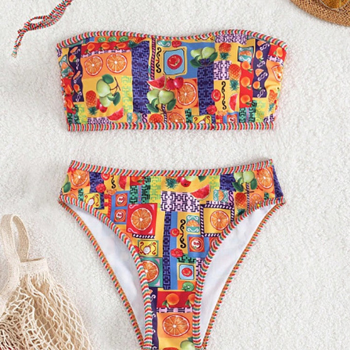 Damen Bandeau-Bikini mit fröhlichem Fruchtmuster Drune