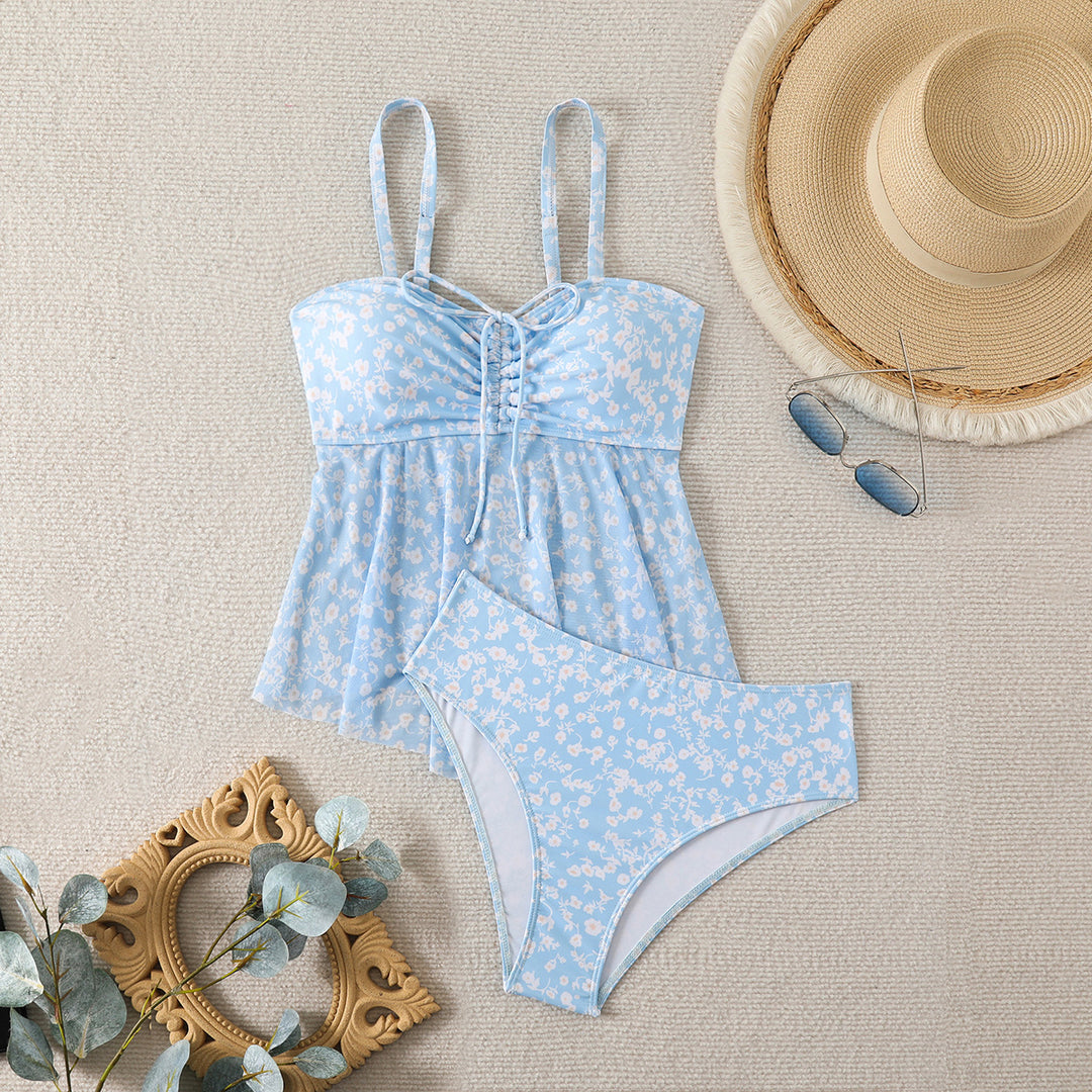 Damen leicht taillierter Tankini mit floralem Muster Drune