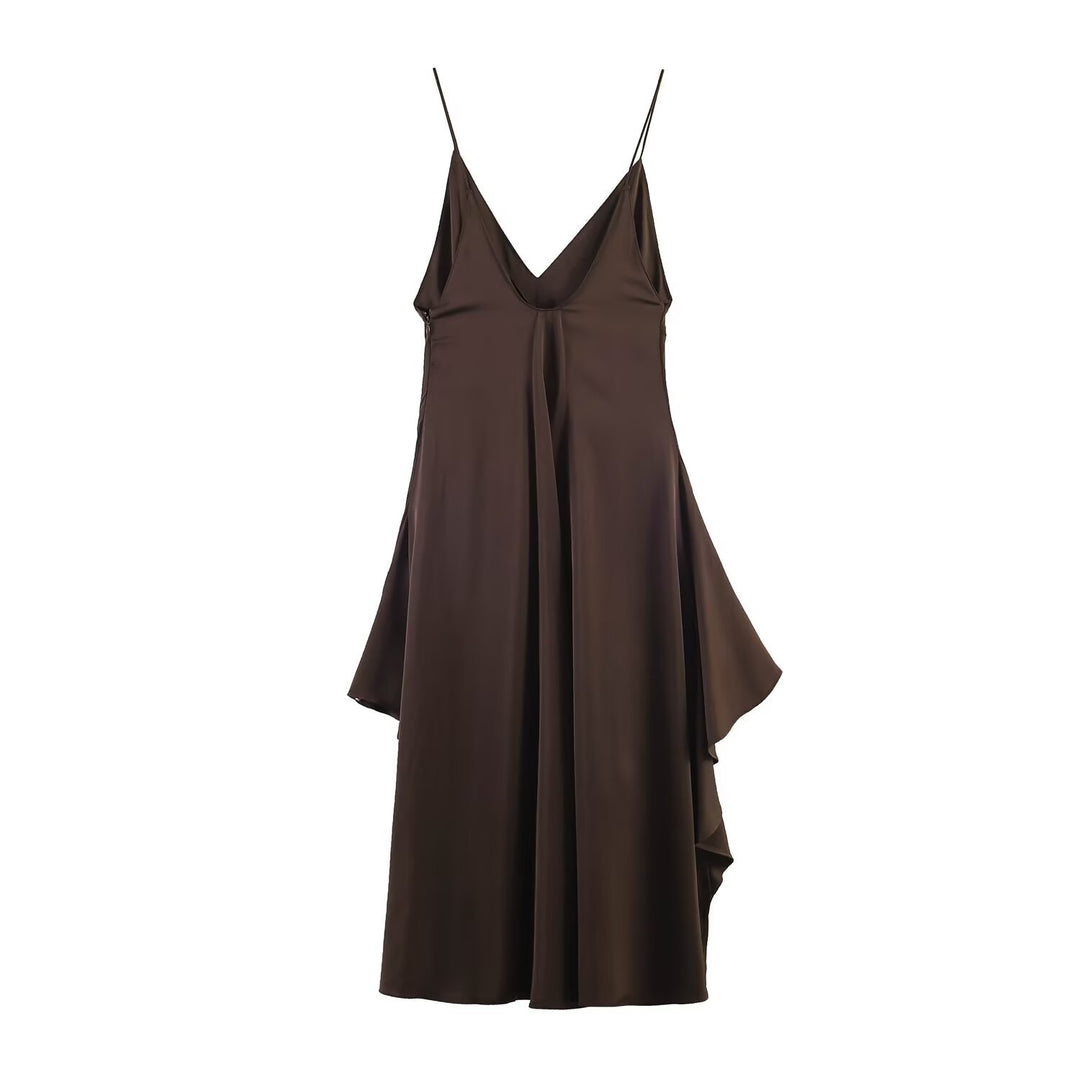 Damen Maxikleid mit elegantem asymmetrischen Saum und feinem V-Ausschnitt Drune
